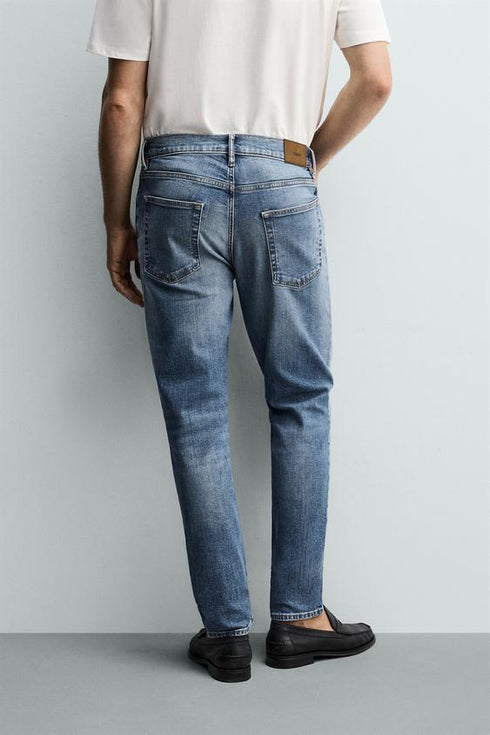 ZARA BASIC SLIM FIT WASHED BLUE DENIM JEANS