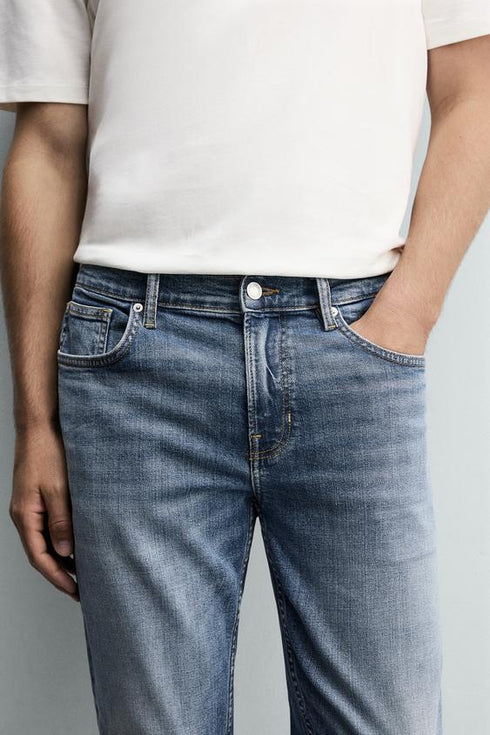 ZARA BASIC SLIM FIT WASHED BLUE DENIM JEANS