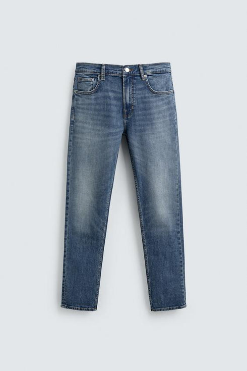 ZARA BASIC SLIM FIT WASHED BLUE DENIM JEANS