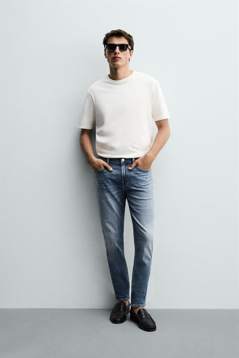 ZARA BASIC SLIM FIT WASHED BLUE DENIM JEANS