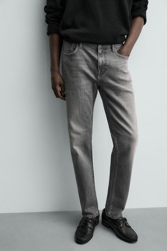 ZARA BASIC SLIM FIT WASHED GREY DENIM JEANS