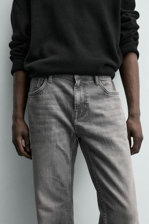 ZARA BASIC SLIM FIT WASHED GREY DENIM JEANS