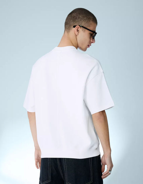 BERSHKA RELAXED FIT ESSENTIAL T-SHIRT - WHITE