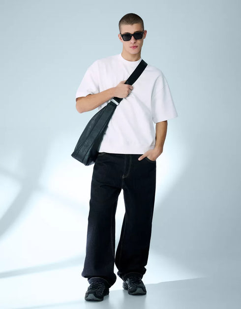 BERSHKA RELAXED FIT ESSENTIAL T-SHIRT - WHITE