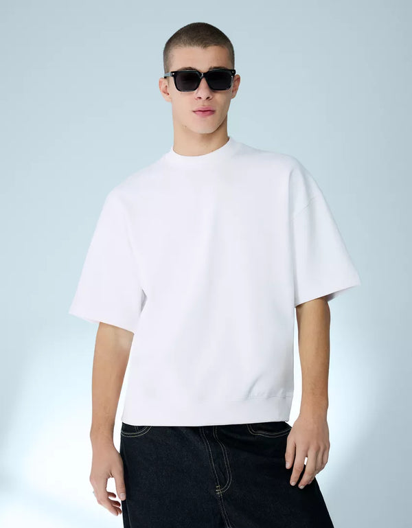 BERSHKA RELAXED FIT ESSENTIAL T-SHIRT - WHITE