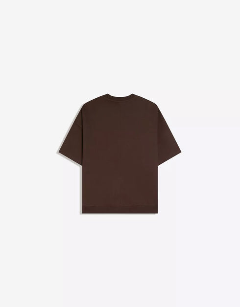 BERSHKA RELAXED FIT ESSENTIAL T-SHIRT - BROWN