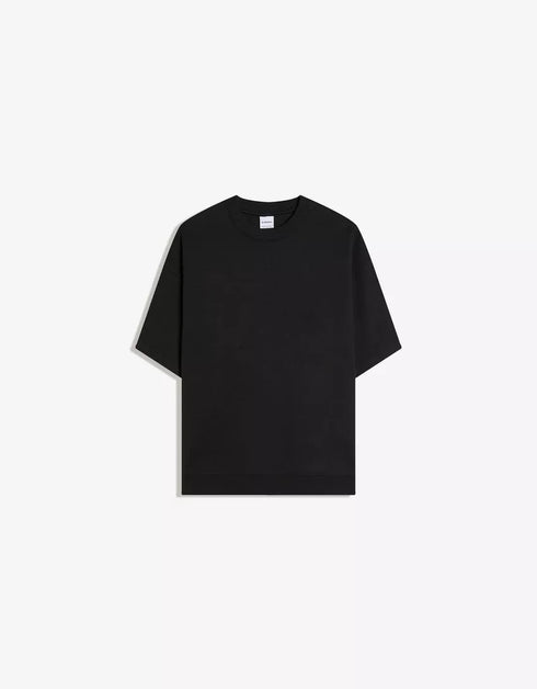 BERSHKA RELAXED FIT ESSENTIAL T-SHIRT - BLACK