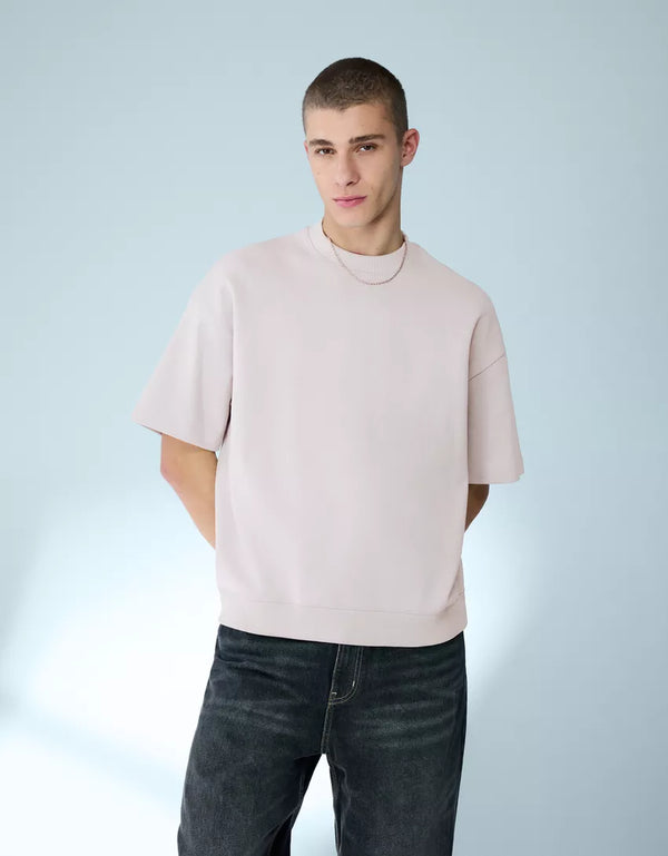BERSHKA RELAXED FIT ESSENTIAL T-SHIRT - GREY