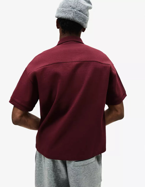 BERSHKA ESSENTIAL RELAXED POLO SHIRT - MAROON