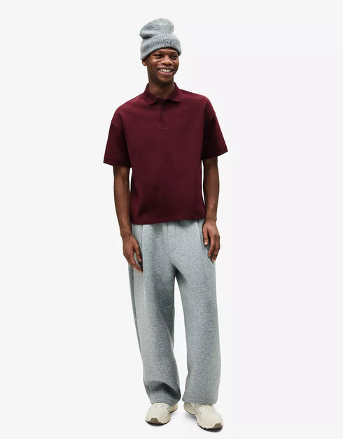 BERSHKA ESSENTIAL RELAXED POLO SHIRT - MAROON