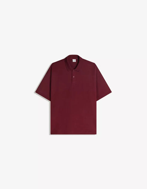 BERSHKA ESSENTIAL RELAXED POLO SHIRT - MAROON