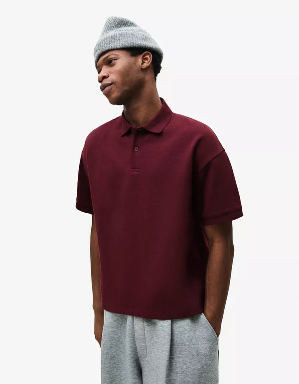 BERSHKA ESSENTIAL RELAXED POLO SHIRT - MAROON