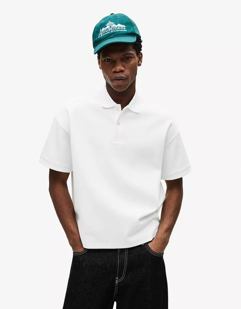 BERSHKA ESSENTIAL RELAXED POLO SHIRT - WHITE