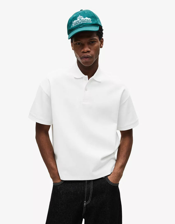 BERSHKA ESSENTIAL RELAXED POLO SHIRT - WHITE