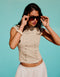 BERSHKA TAILORED DENIM BUTTON TOP