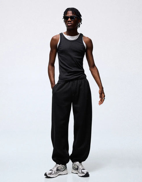 BERSHKA BASIC BAGGY FIT JOGGER - BLACK