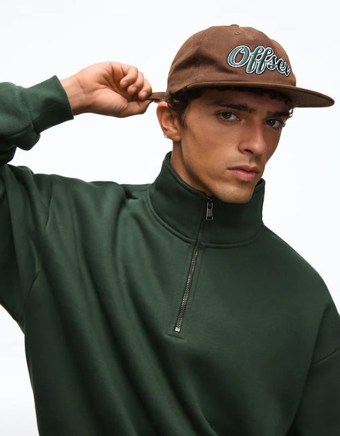 BERSHKA DARK GREEN OVERSIZED QUARTER ZIP SWEATSHIRT