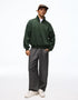 BERSHKA DARK GREEN OVERSIZED QUARTER ZIP SWEATSHIRT
