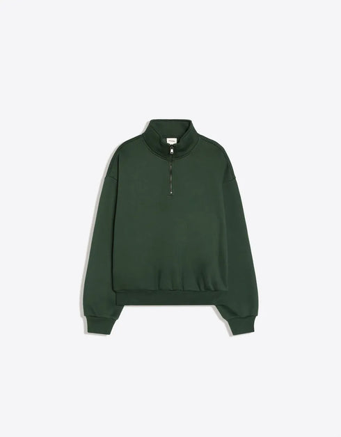 BERSHKA DARK GREEN OVERSIZED QUARTER ZIP SWEATSHIRT