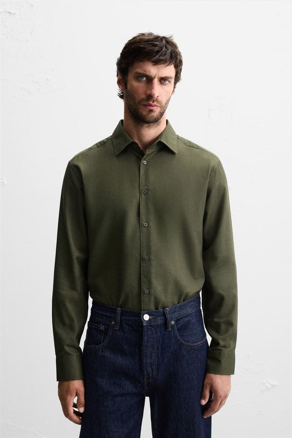 ZARA BASIC TEXTURED SHIRT - DARK KHAKI