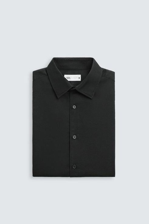 ZARA BASIC TEXTURED SHIRT - BLACK
