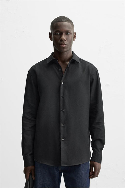 ZARA BASIC TEXTURED SHIRT - BLACK