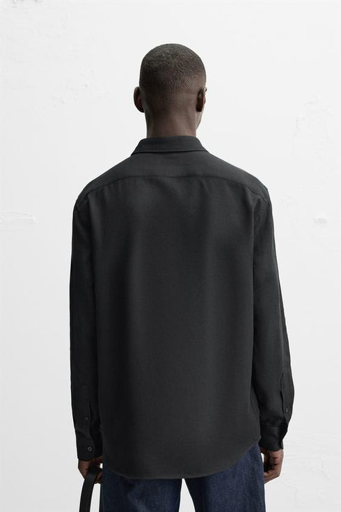 ZARA BASIC TEXTURED SHIRT - BLACK