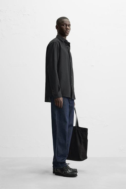 ZARA BASIC TEXTURED SHIRT - BLACK