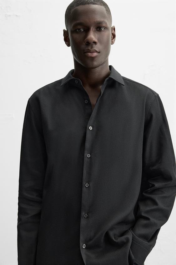 ZARA BASIC TEXTURED SHIRT - BLACK