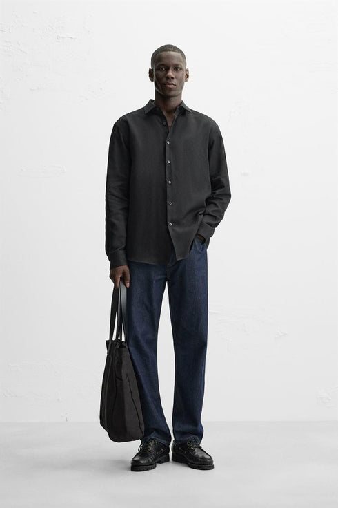 ZARA BASIC TEXTURED SHIRT - BLACK