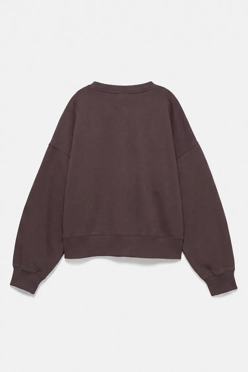 PULL&BEAR ROUND NECK OVERSIZED SWEATSHIRT - BROWN