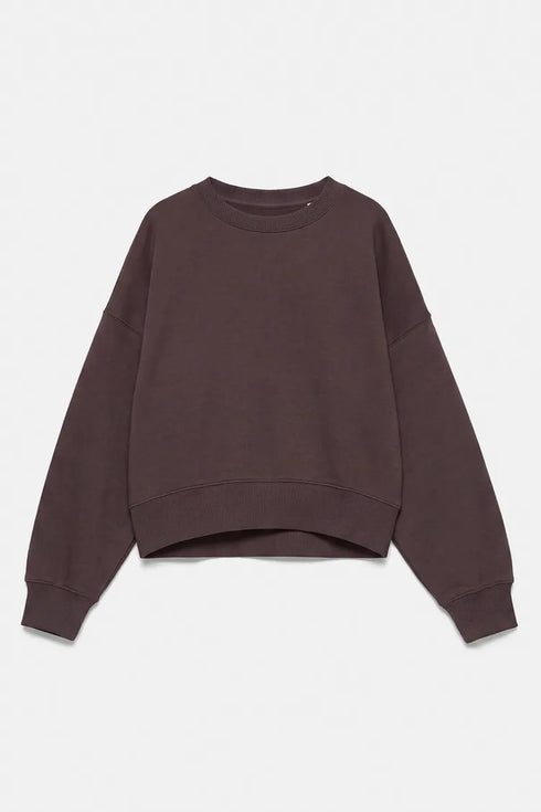 PULL&BEAR ROUND NECK OVERSIZED SWEATSHIRT - BROWN