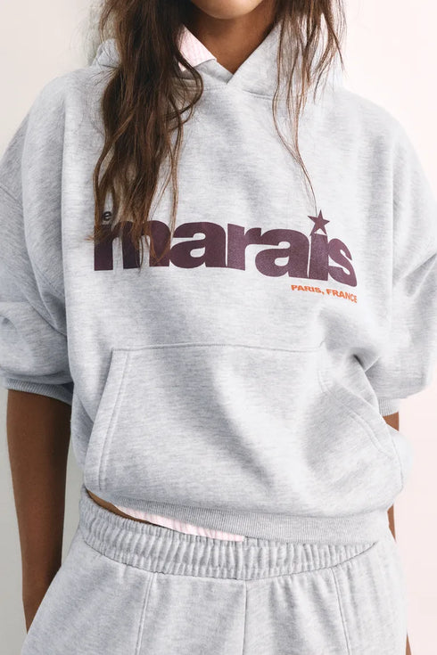 PULL AND BEAR STAR GRAPHIC HOODIE - GREY