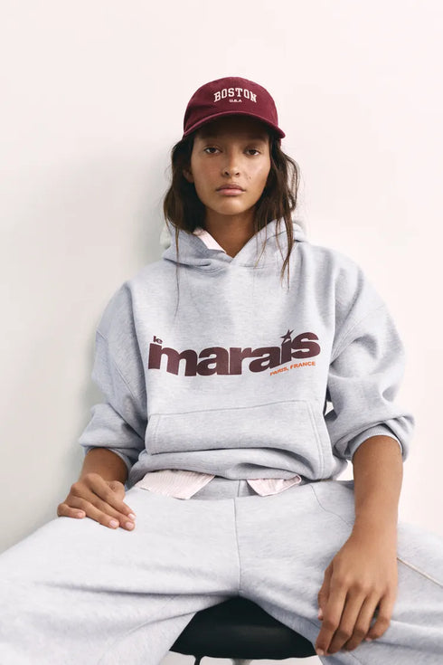 PULL AND BEAR STAR GRAPHIC HOODIE - GREY