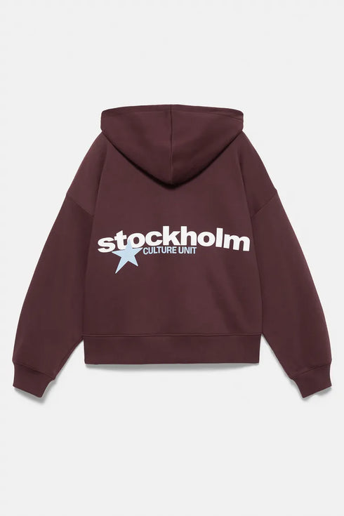 PULL&BEAR STAR GRAPHIC HOODIE - MAROON