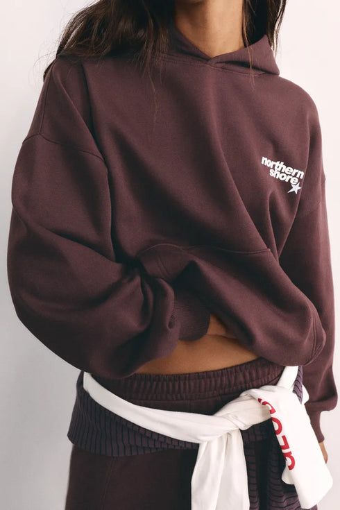 PULL&BEAR STAR GRAPHIC HOODIE - MAROON