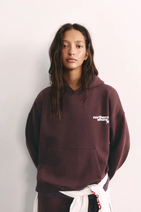 PULL&BEAR STAR GRAPHIC HOODIE - MAROON