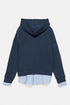 PULL&BEAR HOODIE WITH ATTACHED STRIPED SHIRT DETAIL - NAVY