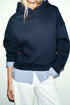 PULL&BEAR HOODIE WITH ATTACHED STRIPED SHIRT DETAIL - NAVY