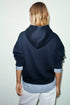 PULL&BEAR HOODIE WITH ATTACHED STRIPED SHIRT DETAIL - NAVY