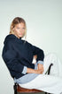 PULL&BEAR HOODIE WITH ATTACHED STRIPED SHIRT DETAIL - NAVY