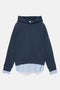 PULL&BEAR HOODIE WITH ATTACHED STRIPED SHIRT DETAIL - NAVY