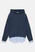 PULL&BEAR HOODIE WITH ATTACHED STRIPED SHIRT DETAIL - NAVY