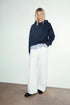 PULL&BEAR HOODIE WITH ATTACHED STRIPED SHIRT DETAIL - NAVY