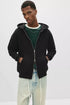 PULL&BEAR OVERSIZE ZIP UP HOODIE - BLACK