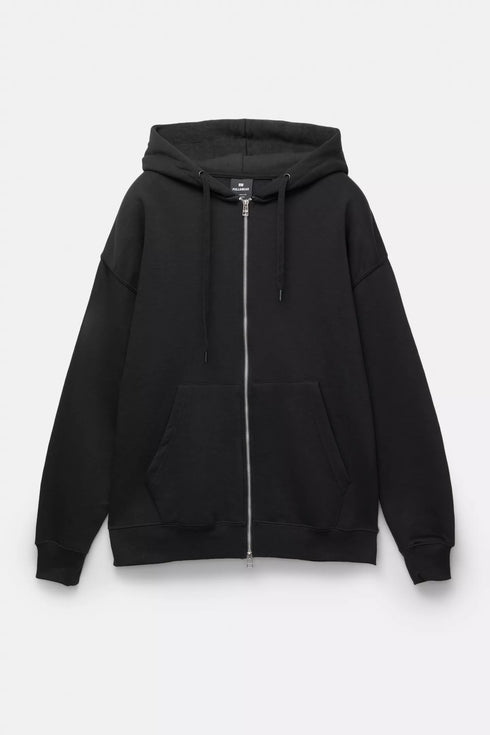 PULL&BEAR OVERSIZE ZIP UP HOODIE - BLACK
