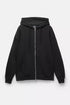 PULL&BEAR OVERSIZE ZIP UP HOODIE - BLACK