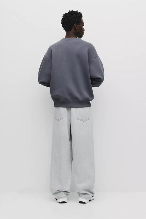 PULL&BEAR BASIC OVERSIZE ROUND NECK SWEATSHIRT - GREY BLUE