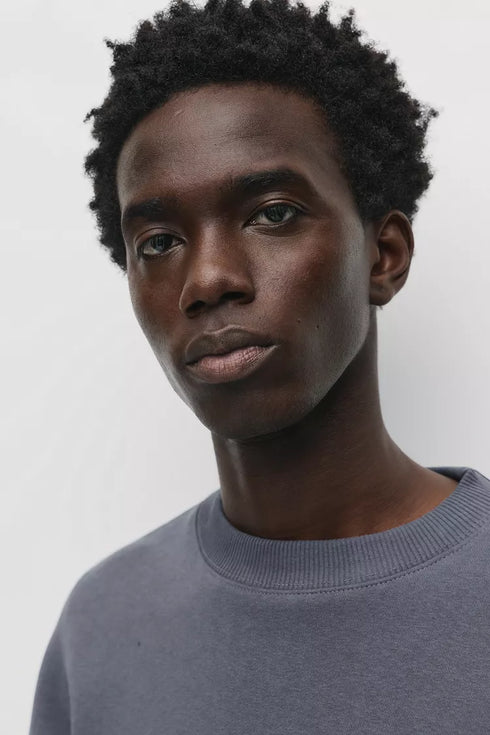 PULL&BEAR BASIC OVERSIZE ROUND NECK SWEATSHIRT - GREY BLUE