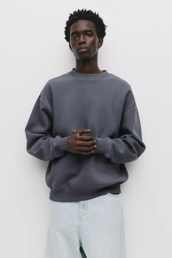 PULL&BEAR BASIC OVERSIZE ROUND NECK SWEATSHIRT - GREY BLUE